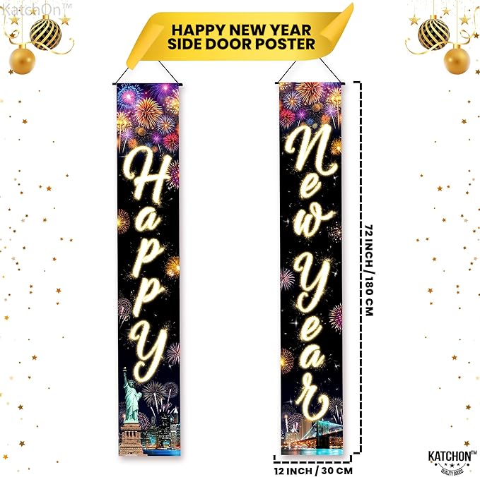 KatchOn, XtraLarge Happy New Year Banner - 72x12 Inch | New Years Decorations 2026 | Door Banner for Happy New Year 2026 | New Years Eve Party Supplies 2026, Nye Decorations 2026 | Nye Decor 2026