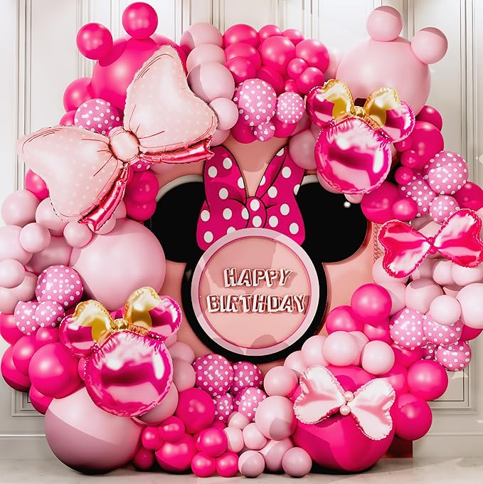 ALL-IN-1 Minnie Balloon Arch Kit with BONUS Bow & Mouse Head Balloons - Mini Mouse Balloons for Birthday Decorations & Oh Twodles Birthday Party Supplies Girl - Minnie Birthdays Party, Baby Shower