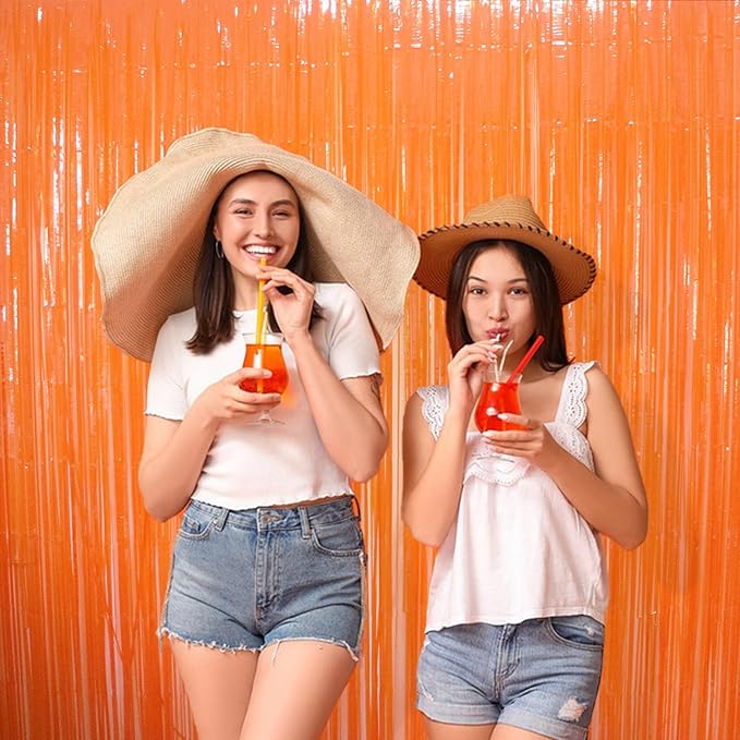 4Pack Orange Birthday Party Decorations, Orange Foil Fringe Backdrop Curtains Streamers for Birthday Party Decorations
