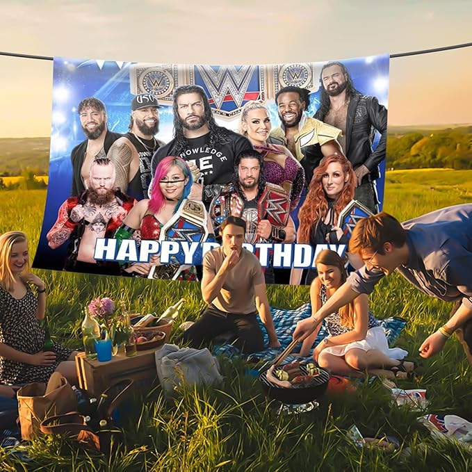 Wrestling Backdrop,Wrestling Party Background Photo Booth Banner Large Fabric Artistic for Birthday Party Decorations (Black Blue)