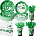 Graduation Party Supplies Congrats Grad Plates and Napkins Set Disposable Tableware Paper Plates Napkins Cups Knives Spoons Forks Straws for Class of 2026 Graduation Party Decorations Serve100 (Green)