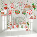 Faccito 30 Pcs Christmas Hanging Swirl Decoration Candy Theme Hanging Decorations Christmas Swirls Streamers Gingerbread House for Indoor Outdoor Xmas Winter Holiday Party Supplies