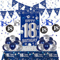 18th Birthday Decorations for Boys Girls, Blue Silver Happy 18th Birthday Decorations Set with 18th Birthday Backdrop Banner Tablecloth Balloons Triangle Flag, 18 Year Old Men Party Decor Supplies