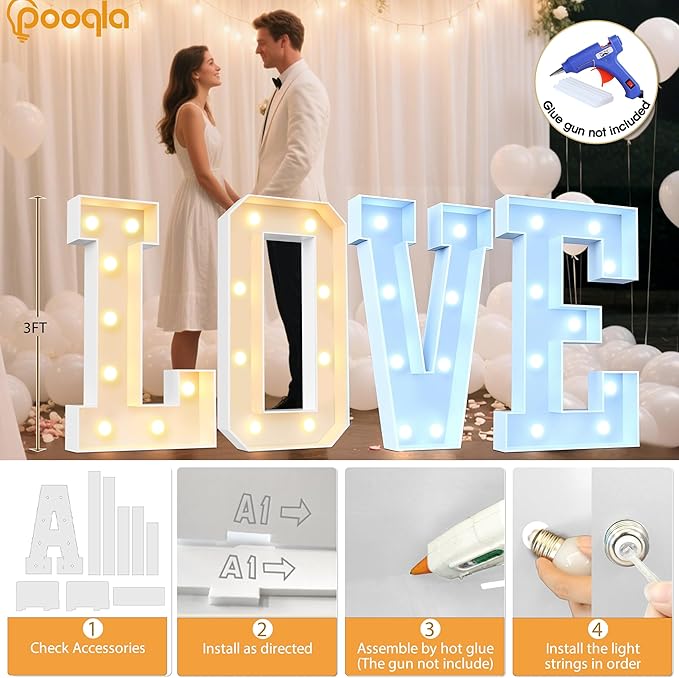 Pooqla 3FT Marquee Light Up Letters, LED Big Mosaic Marquee Letters 3 Feet, Giant LED Sign for Balloons Birthday Anniversary Wedding Party Decoration, Cool White and Warm White Letter S
