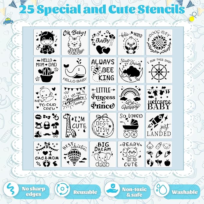 201 Pcs Baby Shower Set Baby Shower Game Sign Baby Bib Bodysuit White Baby Bib Newborn Bodysuit Baby Shower White Decorating Kit(New Blue Bear)