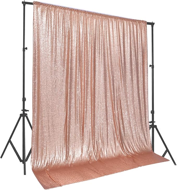 PartyDelight Rose Gold Sequin Backdrop 10x10ft - High Density 3mm Shimmer Sequin Background with 4-Inch Rod Pocket, Sparkly Photography Curtain for Wedding, Gala, Stage & Professional Studio Decor