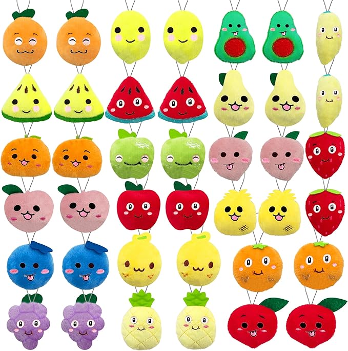 XIPEGPA 40 PCS Cute Mini Fruit Plush Toys Colorful Stuffed Fruits Soft Orange Peach Stuffed Doll for Party Favors Keychain Ornament for Goody Bag Easter Egg Stuffers Carnival Birthday Party 20 Styles