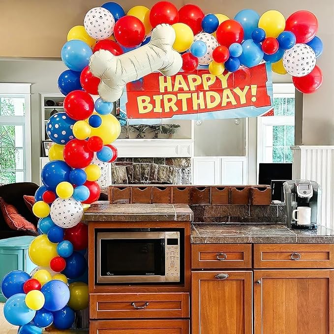 Dog Paw Balloons, 12 Inch Carnival Circus Balloons Red Yellow Blue and White Paw Print Puppy Balloons Colorful Confetti Latex Balloon for Dog Themed Birthday Party Decorations