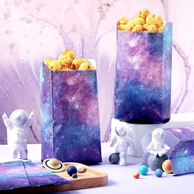 Containlol 100pcs Galaxy Popcorn Bags 1oz Space Party Favor Paper Bags for Birthday, Movie Night, Candy, Treats Bulk