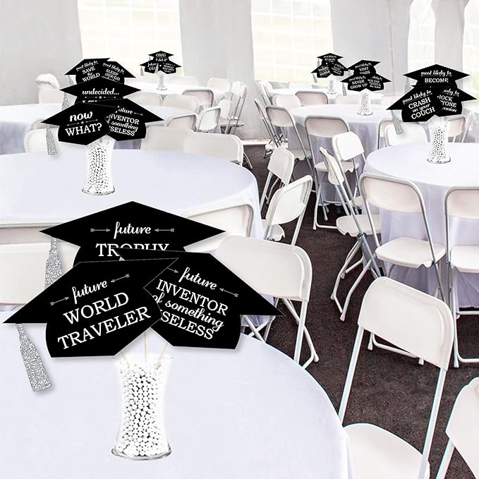 Big Dot of Happiness Silver - Hilarious Graduation Caps - Graduation Photo Booth Props Kit - 20 Count