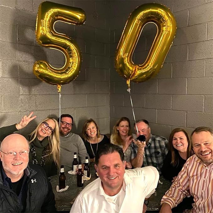 Gold Number 50 Birthday Balloons, 40 Inch Large Mylar Foil Number 5 and 0 Balloons for Women, 50th Birthday Balloons Gold for 50 Year Old Men Anniversary Birthday Party Decorations Supplies
