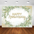 Avezano Happy Anniversary Backdrop - Sage Green Leaves Banner - Cheers to Marriage Wedding Party Decorations - Memorial Portrait Photo Booth Background (5x3ft)