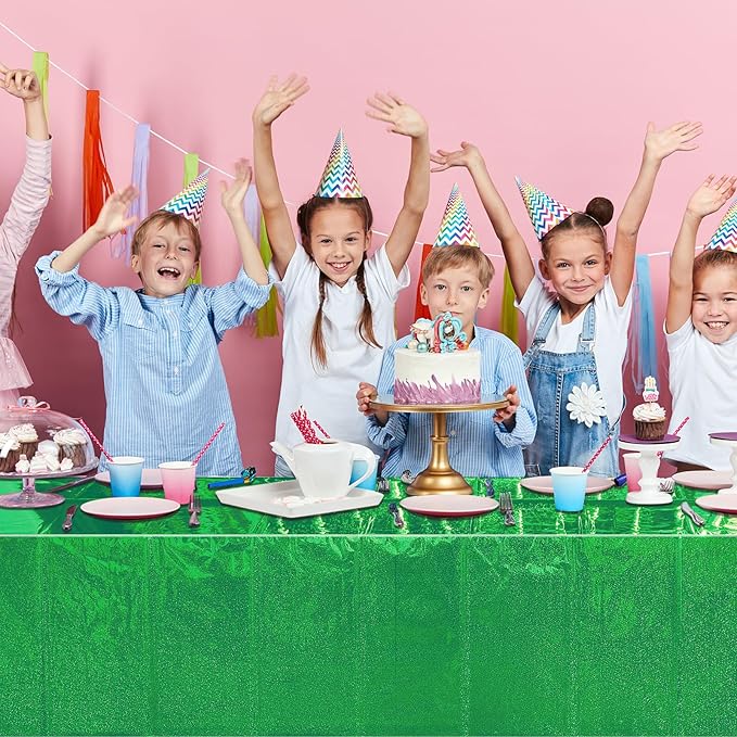 6 Pack Iridescent Green Plastic Tablecloths, Shiny Disposable Laser Rectangle Table Covers, Holographic Foil Tablecloth for St. Patrick's Day Birthday Christmas Witch Theme Party, 54x108Inch