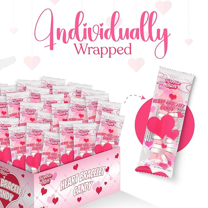 60 Pack Valentines Day Bracelet Candy – Individually Wrapped Holiday Themed Love Heart Candies – Strawberry, Tutti Frutti Delicious Flavors – Bulk Valentine Candy's Great Use, For Kids Party Favor, Classrooms Partys, Goodie Bags