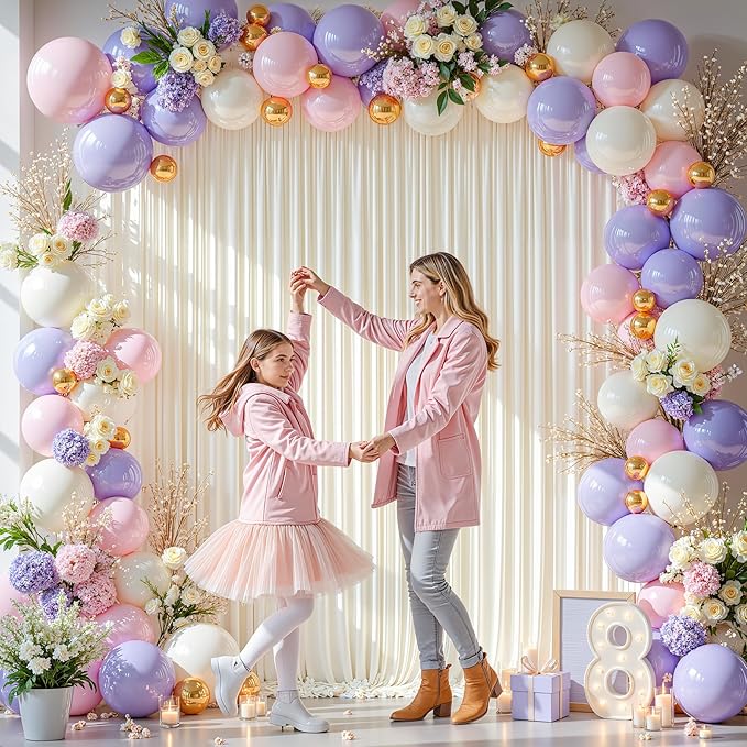 8x10FT Cream White Backdrop Curtains for Wedding Parties, Wrinkle Free Polyester Photography Backdrop Drapes for Wedding Baby Shower Birthday Parties Stage Background Stand Decorations 4x10ft,2 Panels