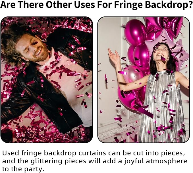 Pink Backdrop Birthday Party Decorations 3.3x8.2ft, 2 Pack Tinsel Foil Fringe Curtains for Valentines Day, Door Streamers for Galentines Easter Mother's Day Friendsgiving Barbie Princess Wedding