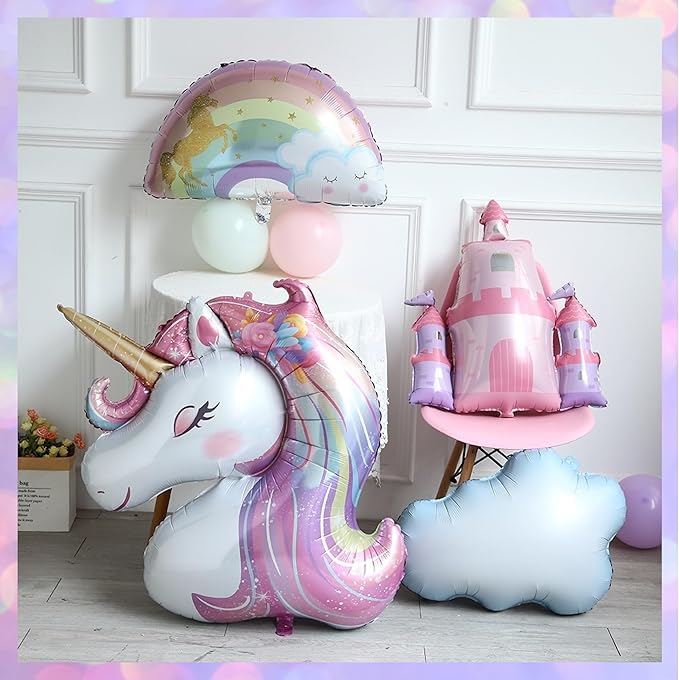 Pastel Unicorn Balloon Arch Kit, 156pcs Macaron Rainbow Balloons with Large Size Castle Unicorn Themed Foil Balloons for Girls Birthday Party Decorations Fairy Baby Shower Party Supplies