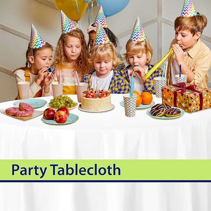 Party Dimensions White Disposable Plastic Tablecloth for Round Tables (36 Pack) Table Cloths for Parties, Events & Weddings, Indoors & Outdoors, 84 inches, Plastic Table Cover