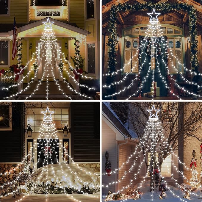 Christmas String Lights Outdoor Decoration 317 LED Star Fairy String Lights 8 Modes & Waterproof for Party Wedding Patio Yard New Year Holiday Indoor Outdoor Cool White