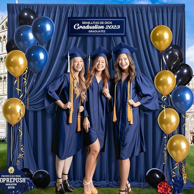 Navy Blue Backdrop Curtains-Wrinkle-Free Navy Blue Curtains Polyester Photography Drapes Wedding Background for Baby Shower Birthday Graduation Party Decorations - 8 X10FT