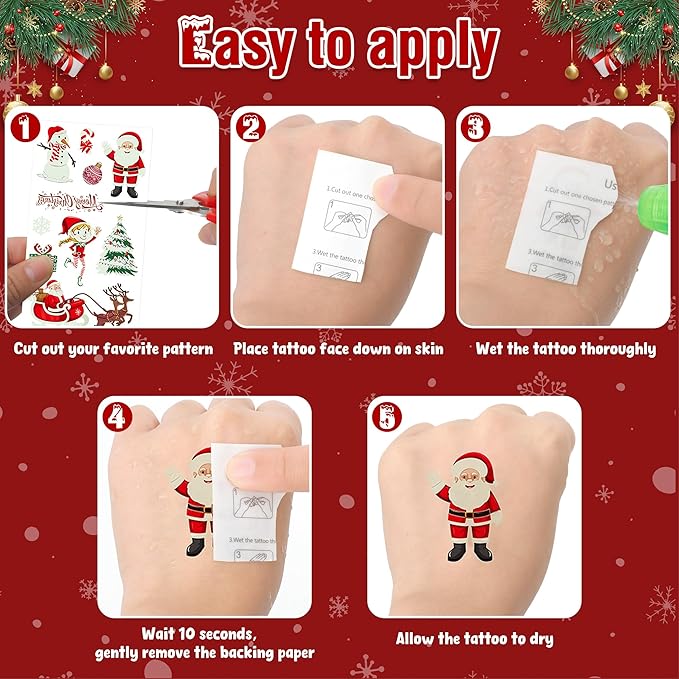 10 Sheets Luminous Christmas Tattoos, Christmas Temporary Tattoos, Bulk Stocking Stuffers, Merry Xmas Party Decorations Supplies, Xmas Goodie Bag Stuffers Candy