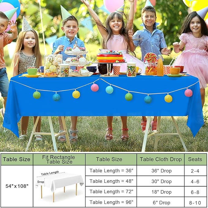 misaya 6 Packs Disposable Plastic Table Cloth, 54 x 108 Inch Waterproof Rectangle Tablecloth, Leakproof & Sturdy Decorative Table Covers for Easter, Picnic, Party and Outdoor, Blue