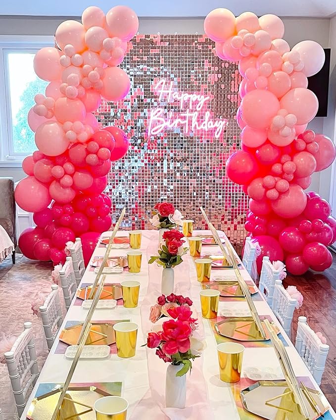 Pink Balloons Arch Kit, Pastel Pink Hot Pink Balloon Garland kit, 18 12 10 5 Inch Different Size Balloons for Birthday Princess Baby Shower Galentine's Day Valentine's Theme Party Decorations