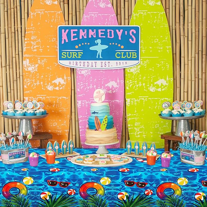 PHOGARY 3 Pieces Summer Beach Tablecloths Pool Party Table Covers Beach Ball Plastic Tablecloth Ocean Waves Tablecover for Pool Party Decorations