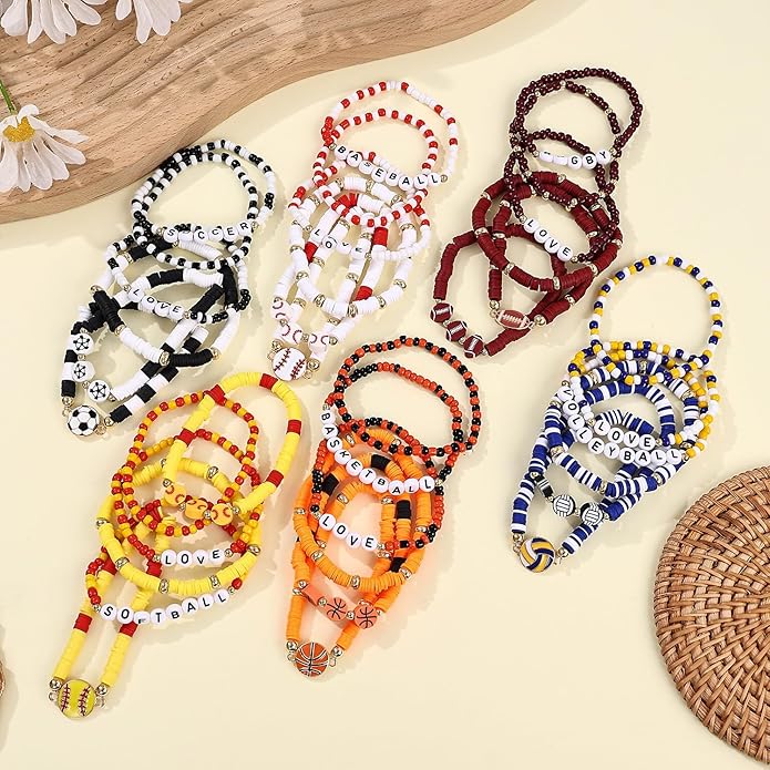 Cooluckday 36 Pcs Holiday Heishi Surfer Bracelets for Women Bulk Easter Mother's Day Christmas St. Patrick's Day Mardi Gras Bracelet Stackable Stretch Friendship Bracelets Set