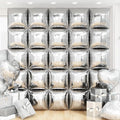 Silver Square Foil Balloon Wall,25Pcs Silver Balloons Backdrop Helium Balloon Tunnel Arch Garland Kit for Birthday Bridal Anniversary Baby Shower Party Decorations