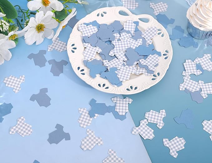 Blue Bodysuit Confetti - Blue Gingham Baby Shower Confetti,Baby Shower Decoration,Boy/Girl Onsie Decor (blue-1)