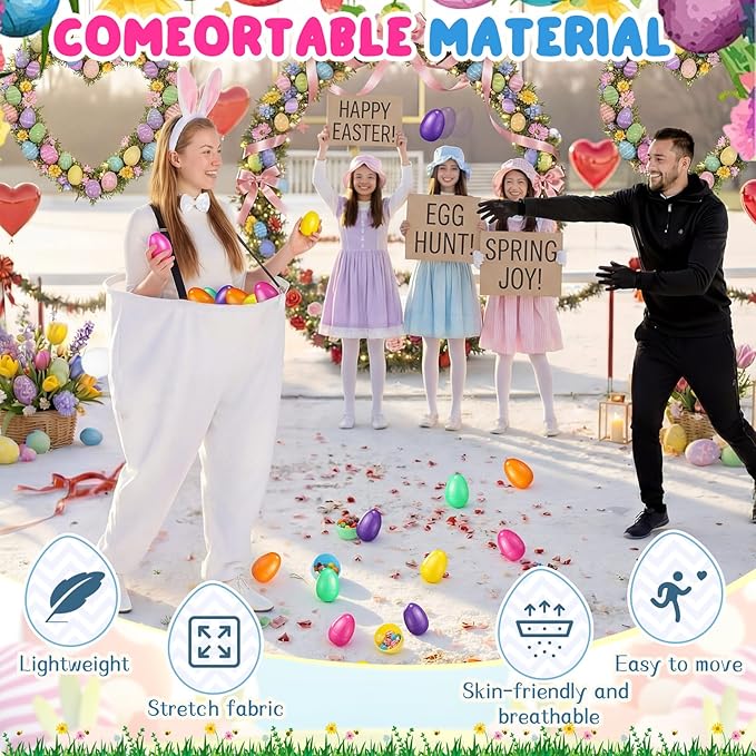 Vinsot 16 Pcs Easter Granny Pants Yard Game Set Oversized Granny Pants with Colorful Easter Eggs, Bowtie, Bunny Ears and Tail, Outdoor Tossing Game Bunny Suit for Spring