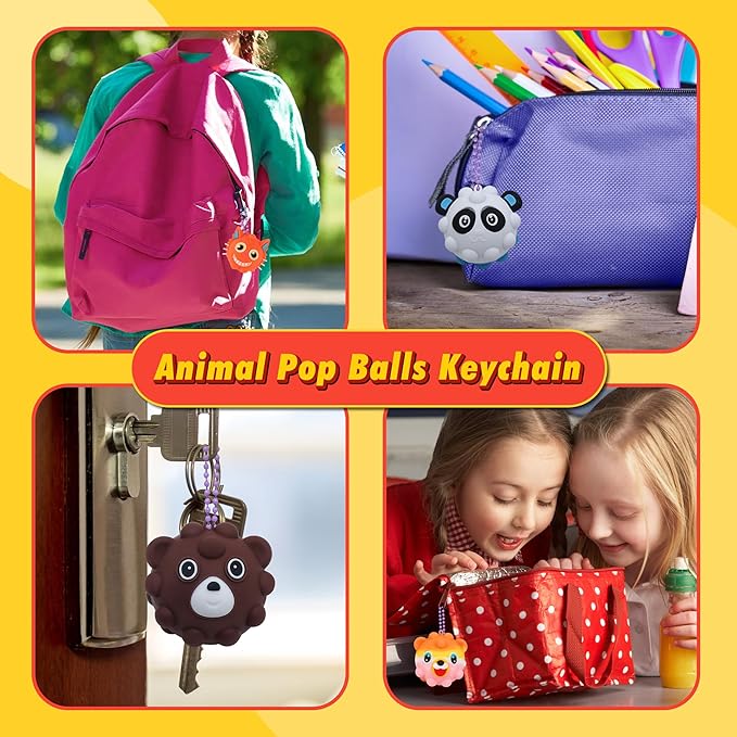 24 PACK Animal Pop Balls Party Favors for Kids, 3D Pop Fidget Balls Toys Bulk, Gifts for Boys & Girls, Goodie Bag Stuffers, Pinata Stuffers, Treasure Box Toys, Prizes for Kids