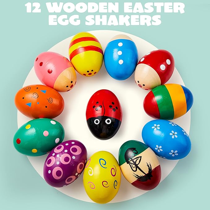 JOYIN 12 Packs 1.9''*2.7" Wooden Egg Shakers Maracas Percussion Musical for Party Favors, Classroom Prize Supplies, Musical Instrument, Basket Stuffers Fillers, Easter Hunt