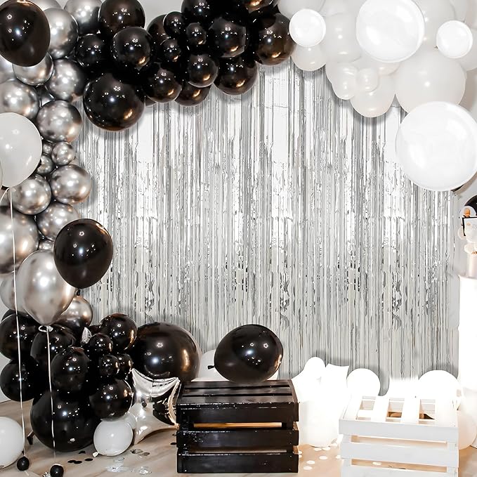 3 Pack Silver Foil Fringe Curtains Streamers Party Decorations 3.3 x 8.2 ft, Tinsel Curtain Fringe Backdrop for Parties, Silver Door Fringe Birthday Streamers, Photo Booth Backdrops, Party Decor