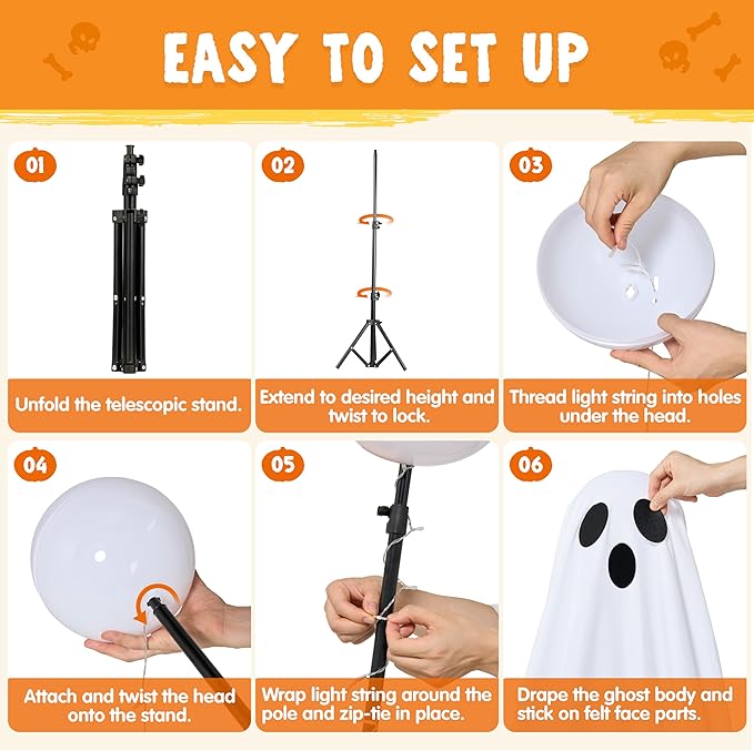 JOYIN 2 Pack 47'' Halloween Decorations Outdoor Light Up Ghost with Timer, Standing Ghost Halloween Decor with Warm String Light for Yard Porch Lawn Garden Party Supplies