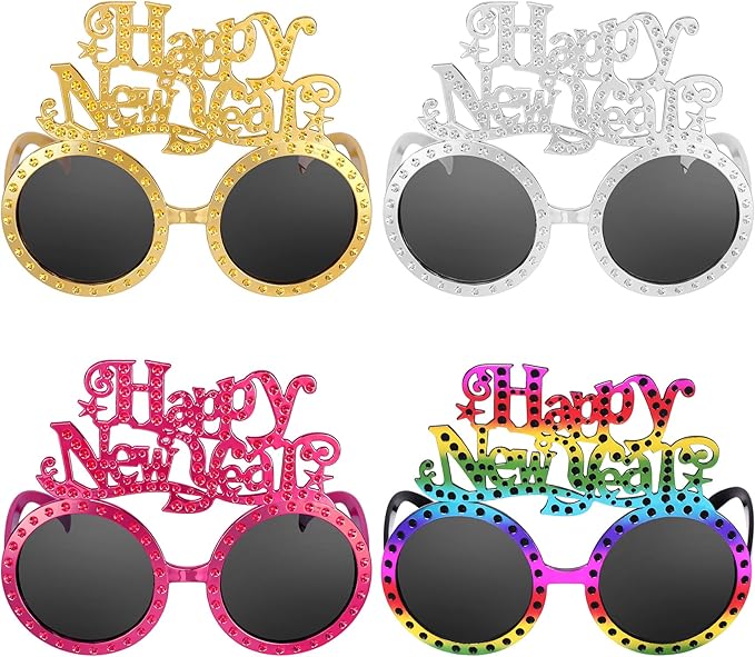 Happy New Year Metallic Glasses Shiny 2026 Party Eyeglasses for Adults & Kids Fun NYE Accessories & Photo Booth Props