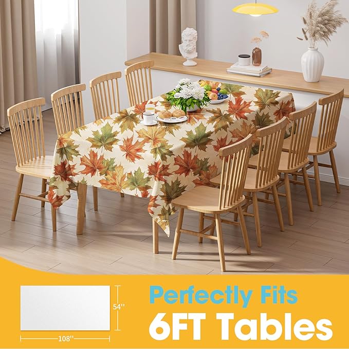 Fall Maple Plastic Table Cloth - 4 Pack 54" × 108" Rectangle Disposable Tablecloths for 6FT Tables, Table Cover for Party, Holiday & Gathering Use