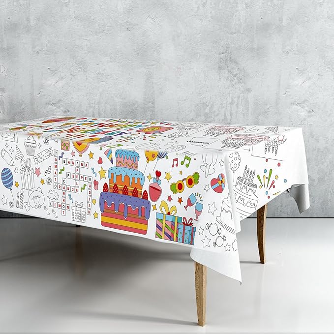 30x72 Inches Happy Birthday Giant Coloring Poster, Drawing Paper Coloring Tablecloth, Birthday Activity Poster/Table Cover, Party and Special Events Decoration, Party Games for Kids