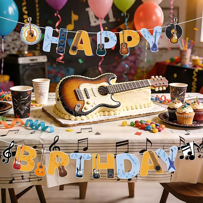 Guitar Party Decorations Happy Birthday Banner Guitar Party Banner Garland for Birthday Party Decorations Guitar Party Supplies