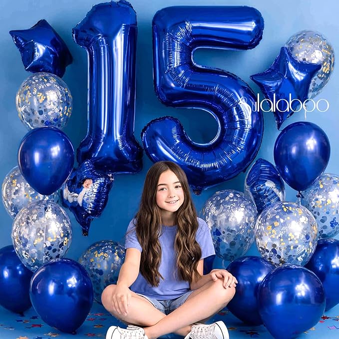 40Inch Navy Blue Number 15 Balloon Large Helium Royal Blue Number Balloons 0-9 Giant Digital 15th Foil Mylar Big Party Balloon for Boy Birthday Party Anniversary Graduation Decorations
