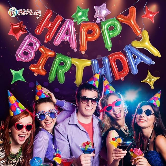 Happy Birthday Banner,16 Inch Mylar Happy Birthday Balloons, 24pcs Foil Letters Balloons with 6pcs Star Balloon, Birthday Party Decorations for Kids Girls Boys Women Adults-Rainbow