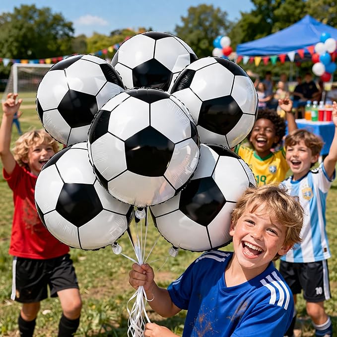 Soccer Party Decorations - 18 Inch Soccer Balloons for Soccer Sports Theme Birthday Party Favors Suppiles | 6 Pcs Foil Mylar Helium Balloons for Soccer Game Day Decorations