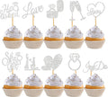 60 Pcs He Asked She Said Yes Cupcake Toppers,Engagement Cupcake Toppers Glitter Diamond Ring Heart Love I Do Cupcake Picks for Engagement Wedding Party Cake Decorations,Silver