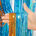 Melsan Heavy Duty Tinsel Fringe Curtain, 3 Pack 3.2 x 8.2 ft Extra Long Thicker Blue & Orange Streamers, Includes Adhesive + 3 Extra 3.1 Ft Tapes, Blue Dog Themed Birthday Backdrop & Photo Booth Prop