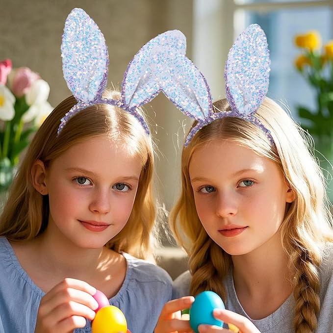Macute Easter Headband Purple Bunny Ears Headband Rabbit Ears Sequin Beauty Headdresses Fashion Hair Accessories Easter Hairband Gift for Girls Women