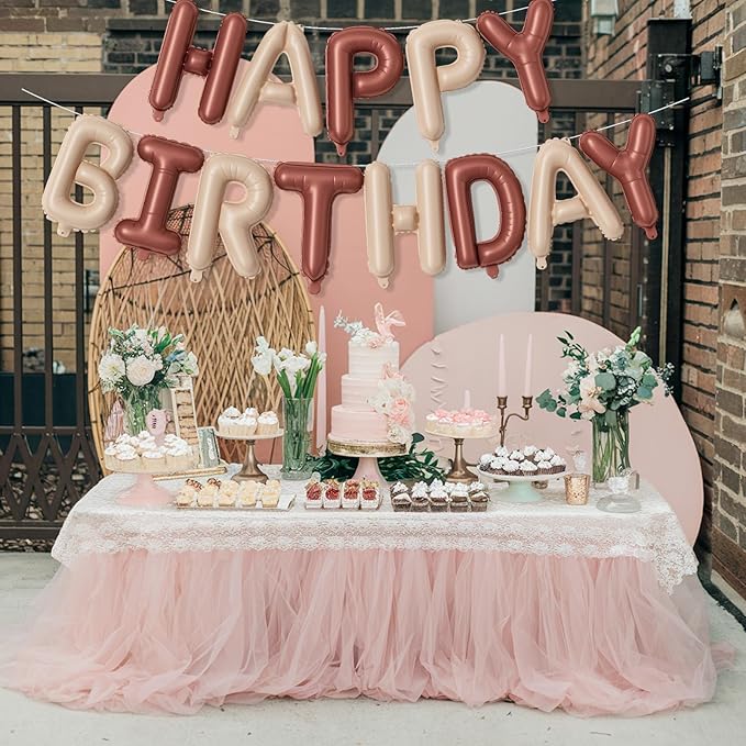 Brown Beige Neutral Birthday Banner, 16 Inch Nude Foil Balloon, Bunting Banner Letter Balloons for Boys Men Party Decorations