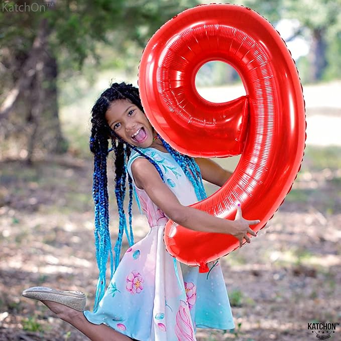 KatchOn, Giant Red Number 9 Balloon - 40 Inch | Red 9 Balloon | 9 Birthday Balloon for 9 Birthday Decorations | 9 Balloon for Birthday Party Decorations