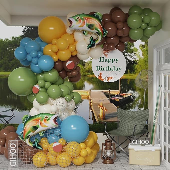 Fishing Birthday Party Decorations 155PCS Fishing Balloon Arch Garland Kit with Rainbow Trout Fish Balloon for Ofishally One Fisherman Birthday Fish Themed Baby Shower Party Decoration