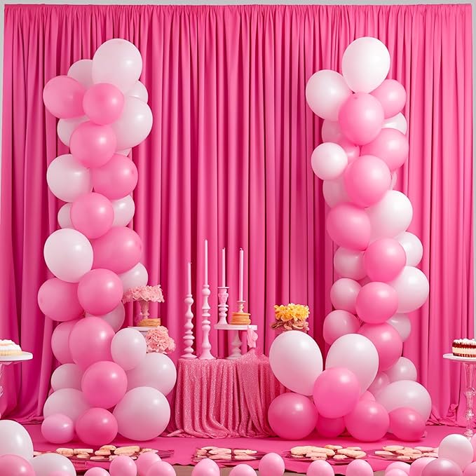 24x10FT Hot Pink Backdrop Curtains for Wedding Parties, Wrinkle Free Polyester Photography Backdrop Drapes for Wedding Baby Shower Birthday Parties Stage Background Stand Decorations 4x10ft,6 Panels